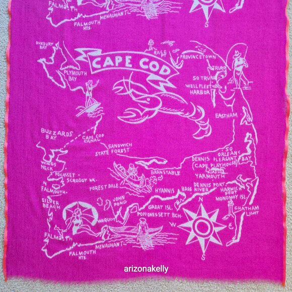 RARE J. Crew *PINK* Wool Scarf Cape Cod Map Massachusetts Beach Provincetown - Picture 5 of 13